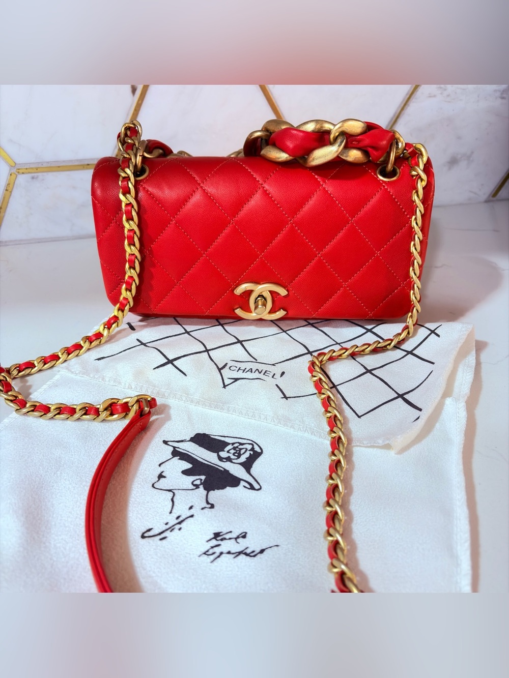 Chanel Classic Small Flap Bag: Coral Quilted Lambskin Leather with Gold Chain